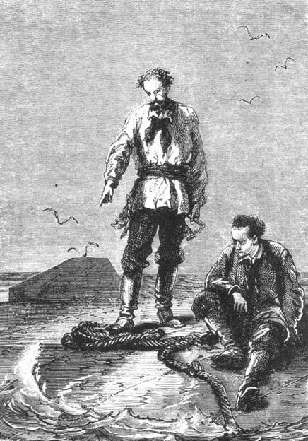 Two Men on a Submarine Hull — Twenty Thousand Leagues, Neuville & Riou