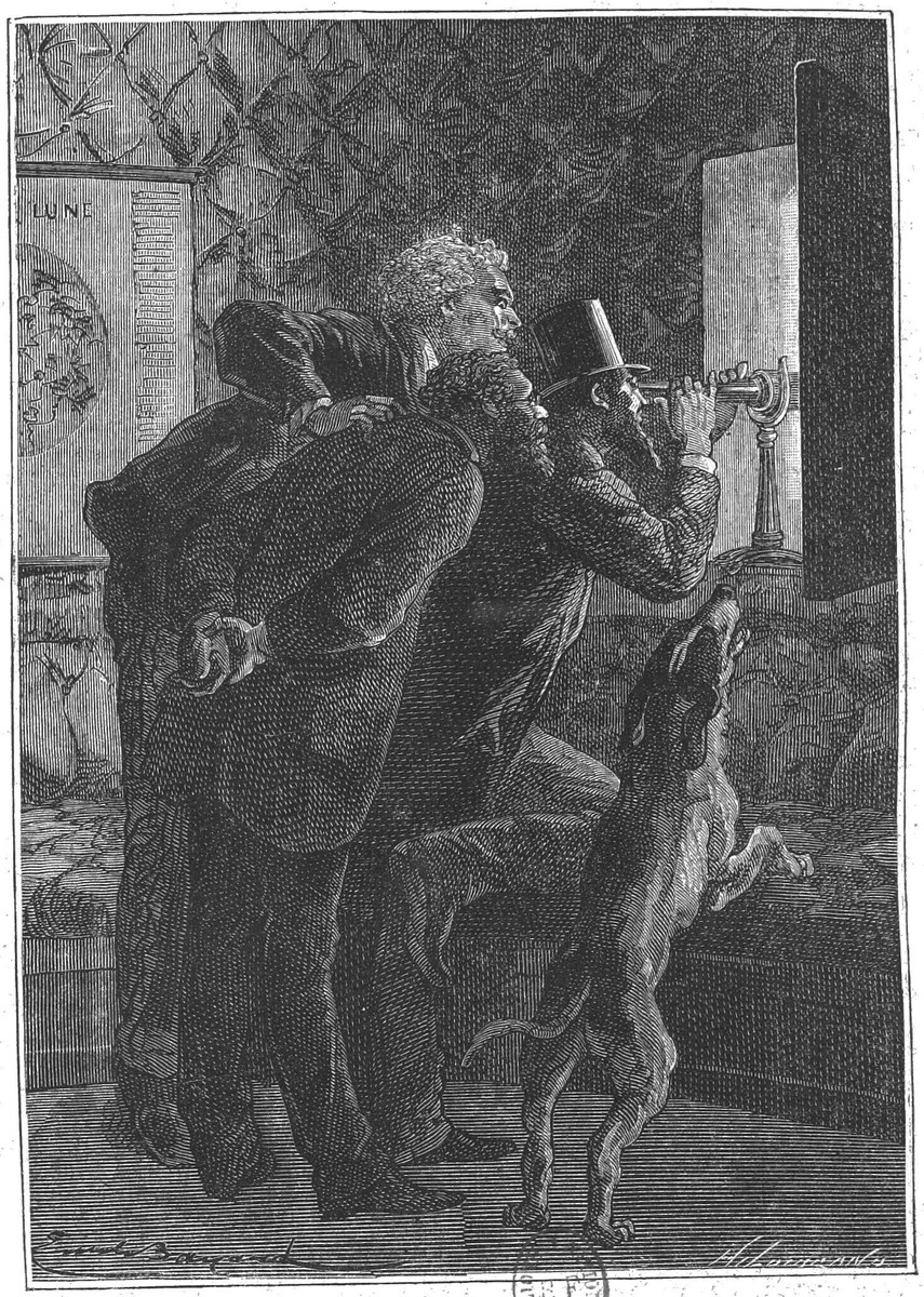 Jules Verne 'Autour de la Lune' – Astronomers at the Telescope, 1870s