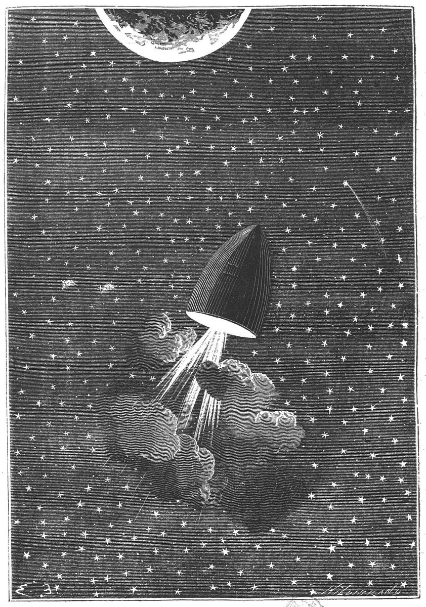 Jules Verne's Lunar Projectile in Space — 'Autour de la Lune' 1870 Engraving