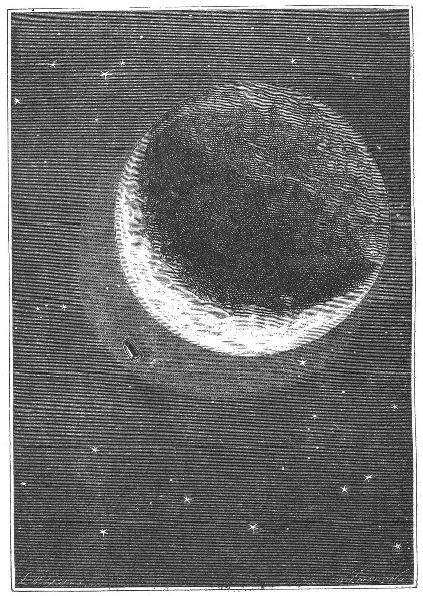 Jules Verne's Lunar Projectile Passes the Moon — From the Earth to the Moon, 1865