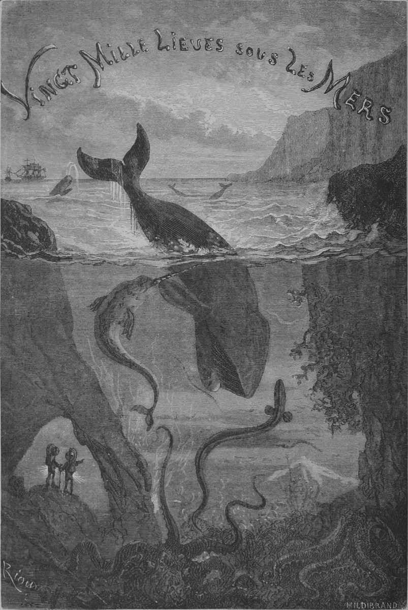 Édouard Riou's Split-Sea Giant Squid Attack, Vingt Mille Lieues sous les Mers 1869