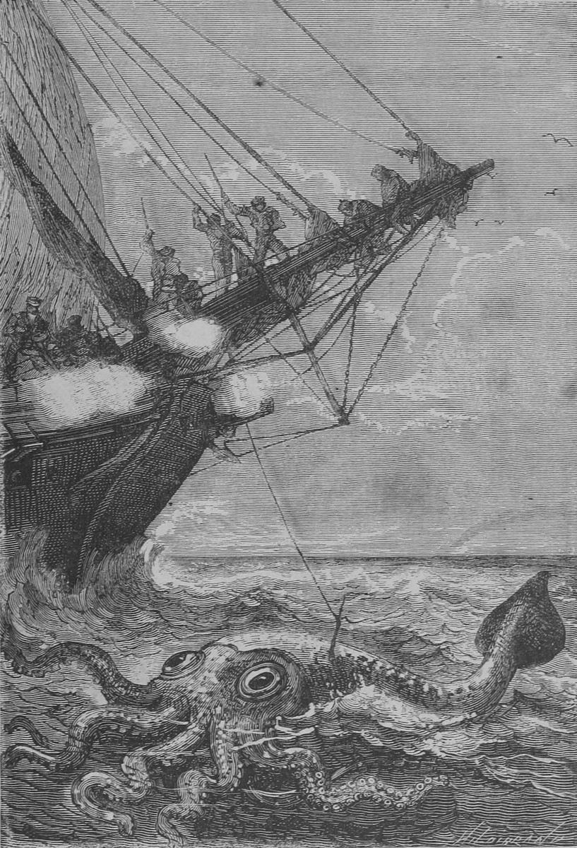 Giant Squid Attacks Sailing Ship — Édouard Riou, Verne's 20,000 Leagues