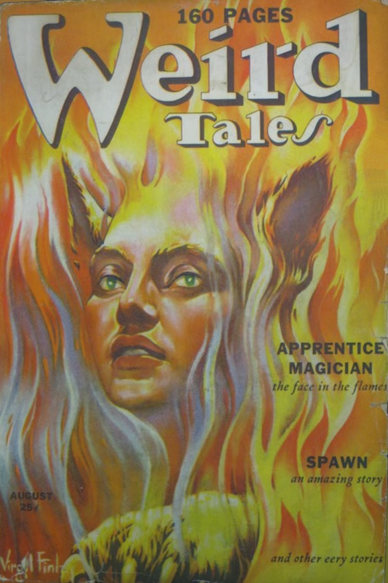 Virgil Finlay's Face in the Flames – Weird Tales August Pulp Cover