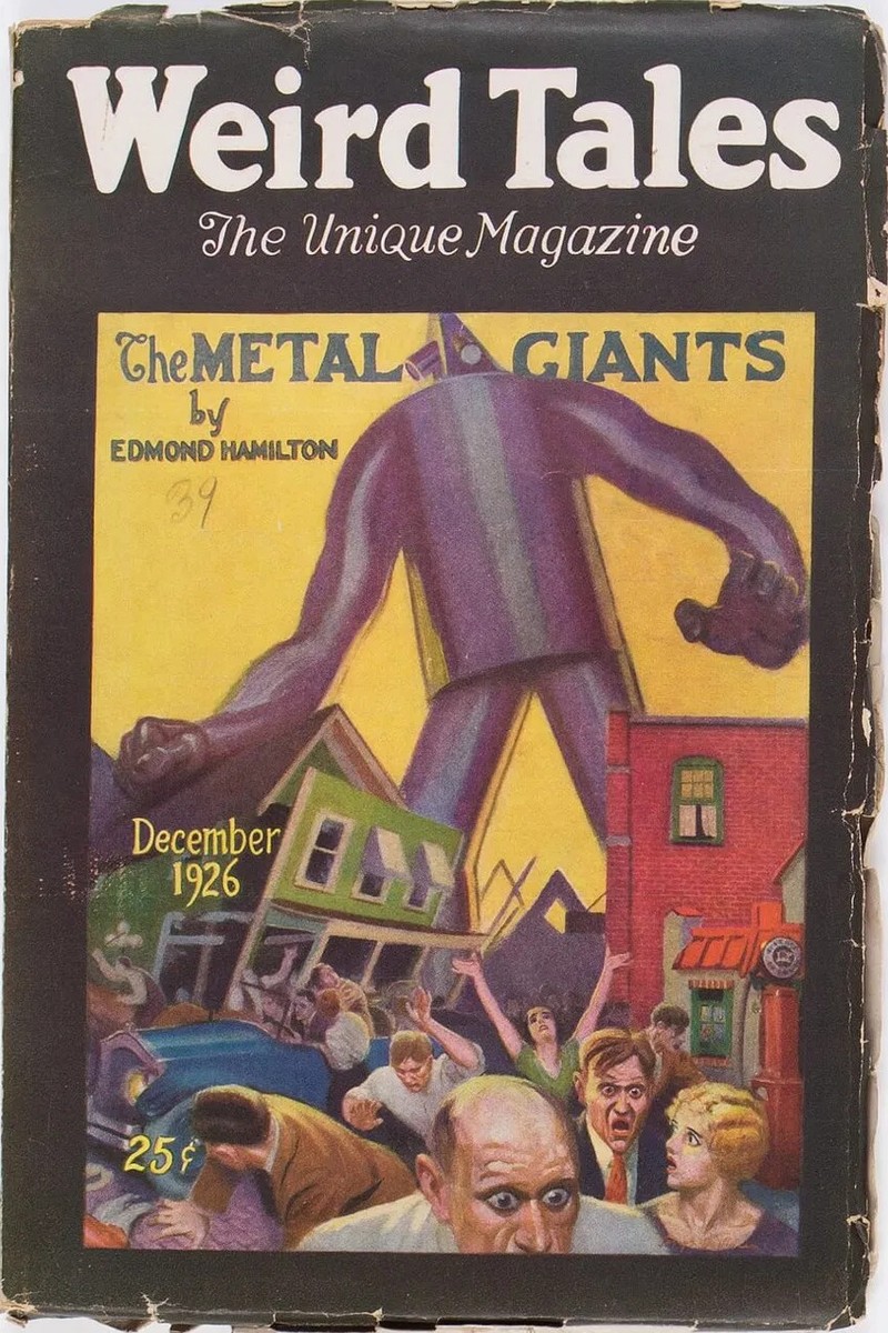 Metal Giants Rampage: Weird Tales December 1926 Robot Cover