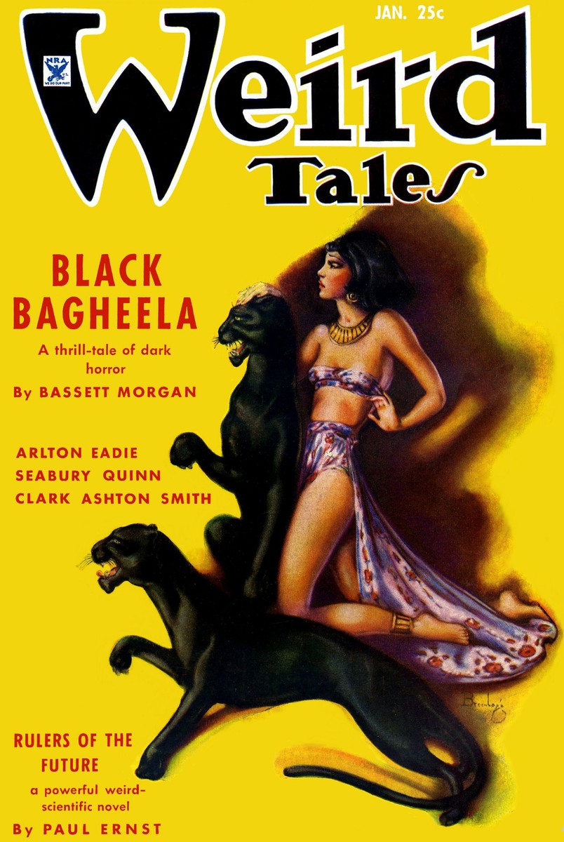 Weird Tales January 1934 – Black Bagheela Exotic Woman with Black Panthers