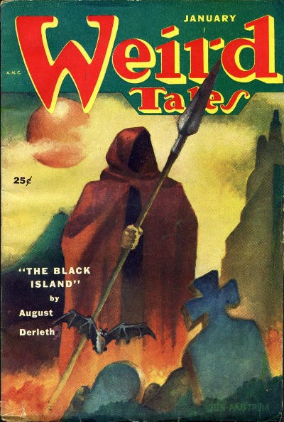 Weird Tales January: Hooded Reaper with Spear Over Graveyard, Derleth