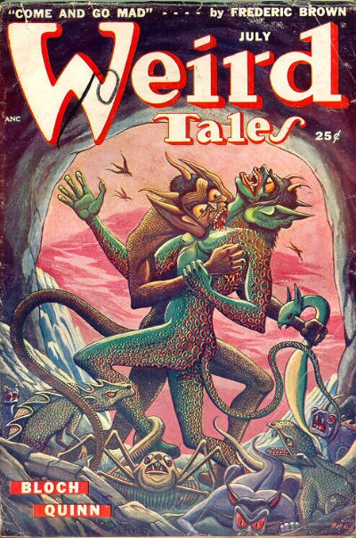 Weird Tales July 1948 — Demon Battles Serpent Creatures in Cave
