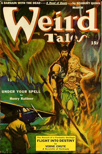 Weird Tales March Cover: Viking Warrior & Blonde in Fire, Kuttner Story
