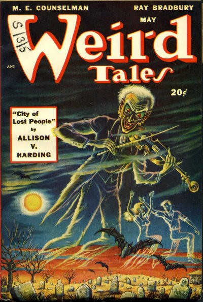 Skeletal Violinist Raises the Dead — Weird Tales May 1952 Horror Cover
