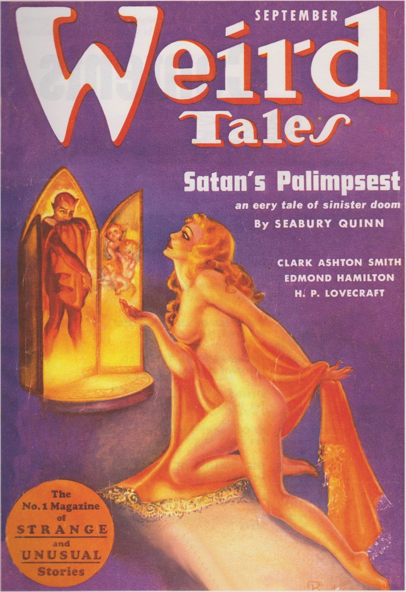 Weird Tales Sept. Cover: Satan's Palimpsest, Seabury Quinn 1930s