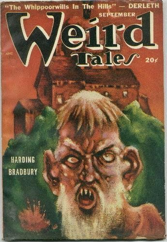 Weird Tales September Cover: Vampire Ghoul Before Gothic Castle, 1940s Pulp Horror