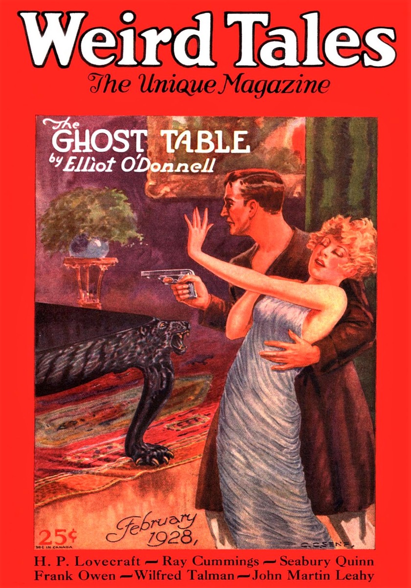 Weird Tales Feb 1928 — 'The Ghost Table' Black Panther Terror Cover