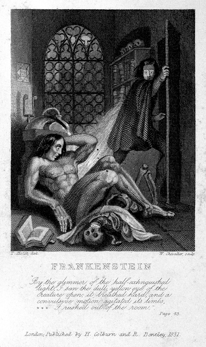 Frankenstein's Creature Awakens — Original 1831 Colburn & Bentley Frontispiece