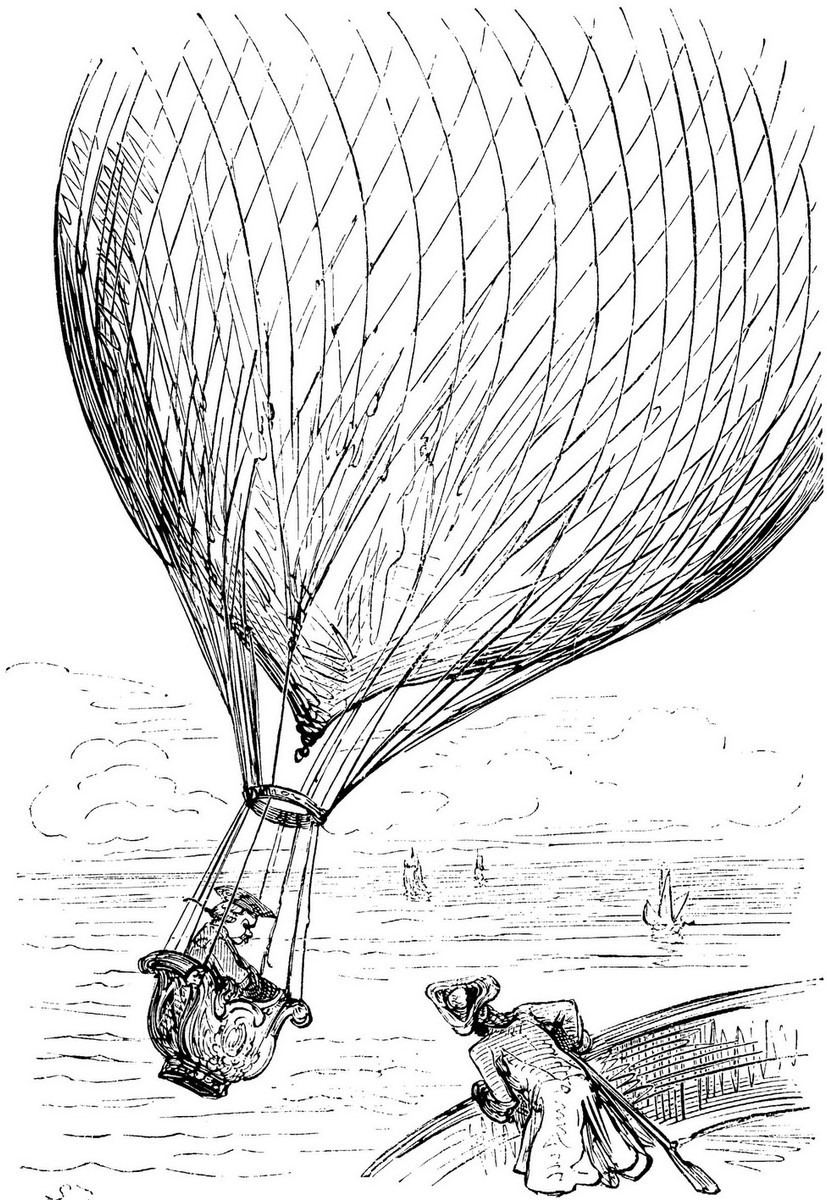 Gustave Doré's Baron Münchhausen Balloon Escape Over the Sea, c.1860s