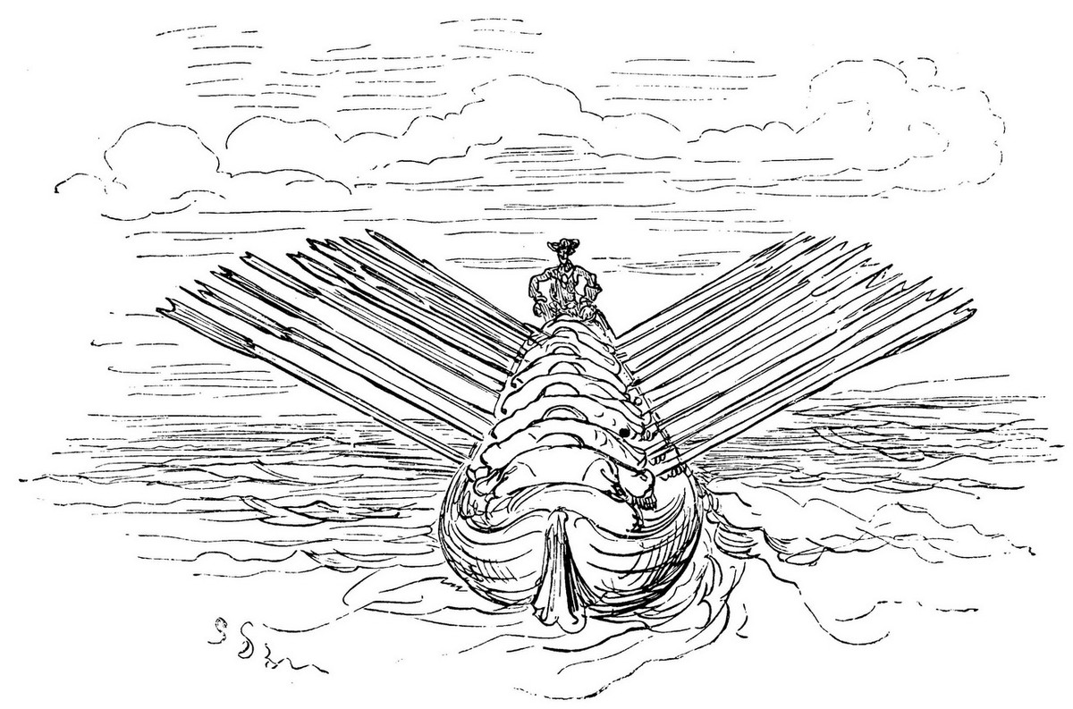 Gustave Doré's Baron Munchausen Riding a Giant Sea Creature