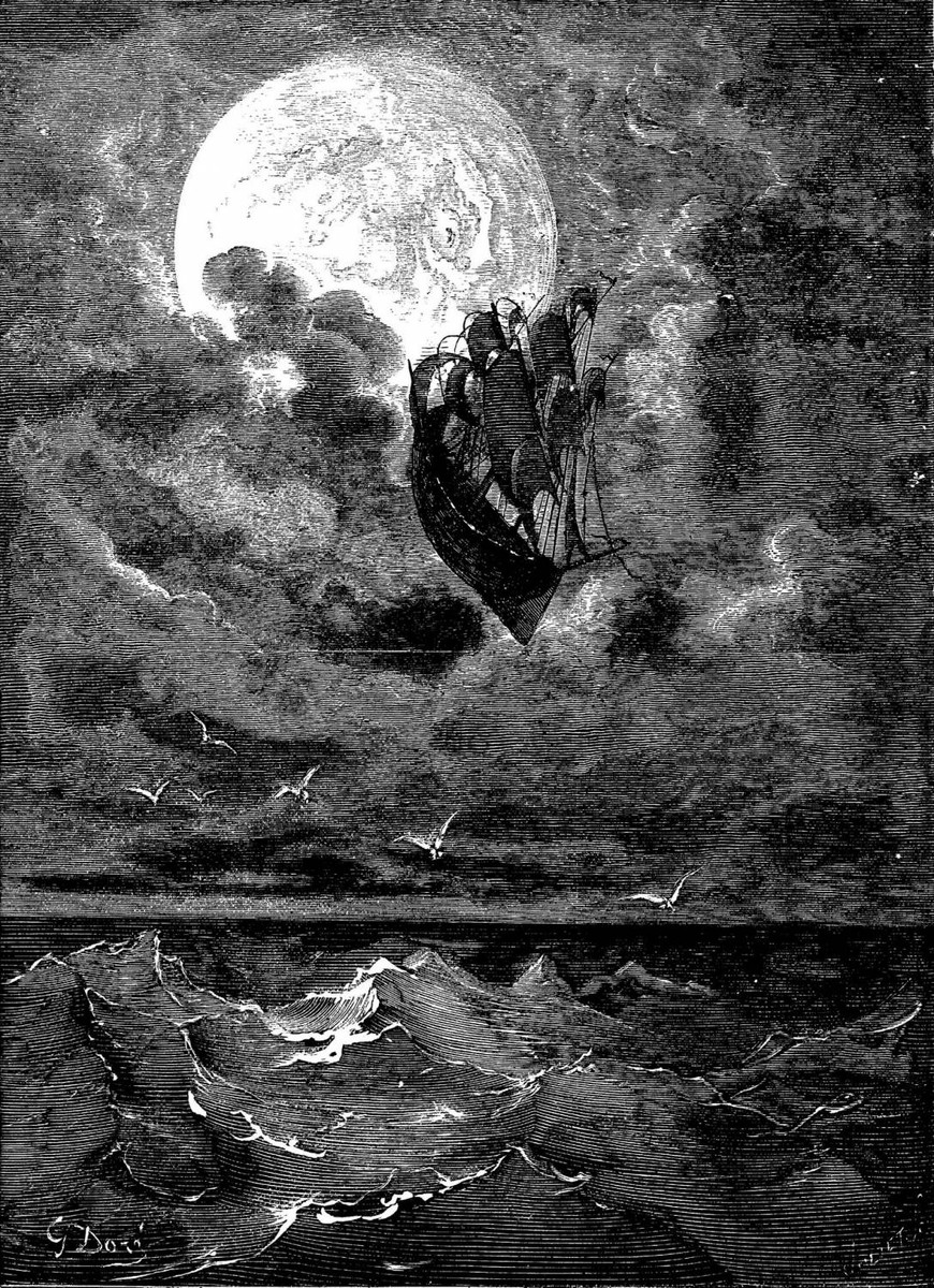 Gustave Doré's Flying Ship Over the Sea — Baron Munchausen, 1862