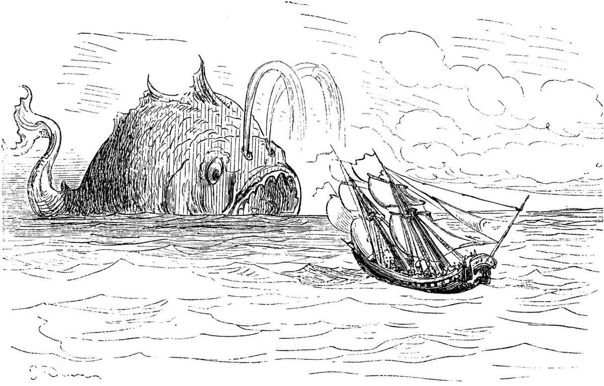 Gustave Doré's Munchausen Confronts the Giant Fish, 1862
