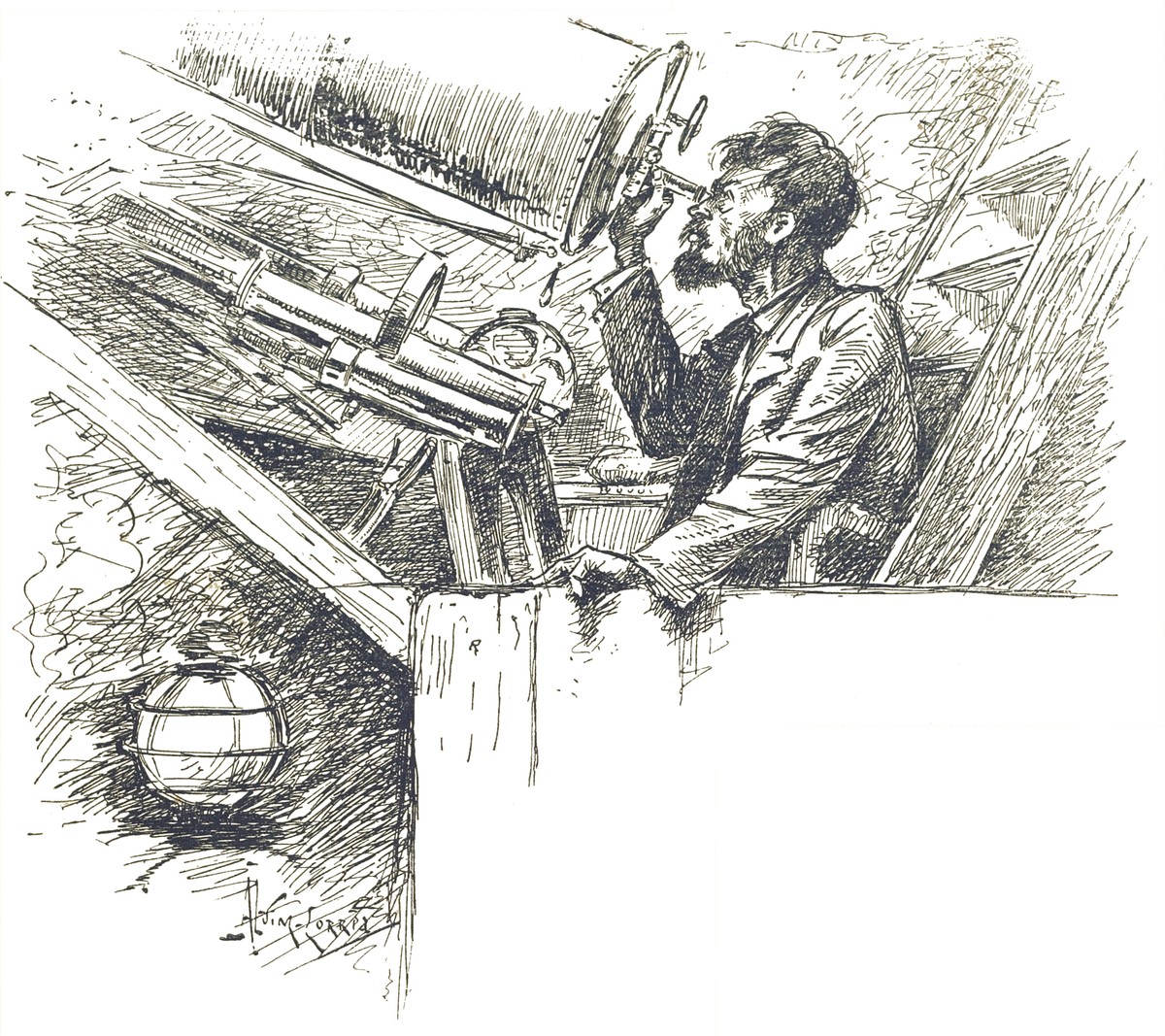 H.G. Wells' War of the Worlds 1906 — Astronomer at Telescope Watches Mars