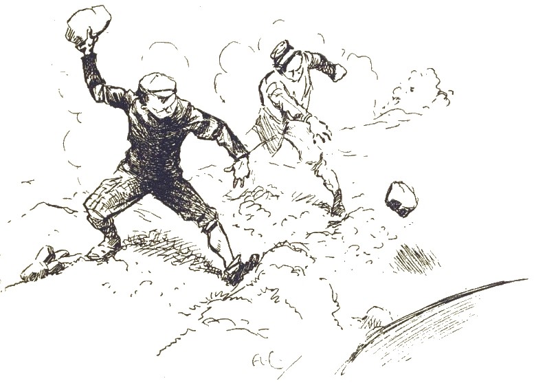 Humans Hurl Rocks at Martians — H.G. Wells' War of the Worlds, 1906 French Edition