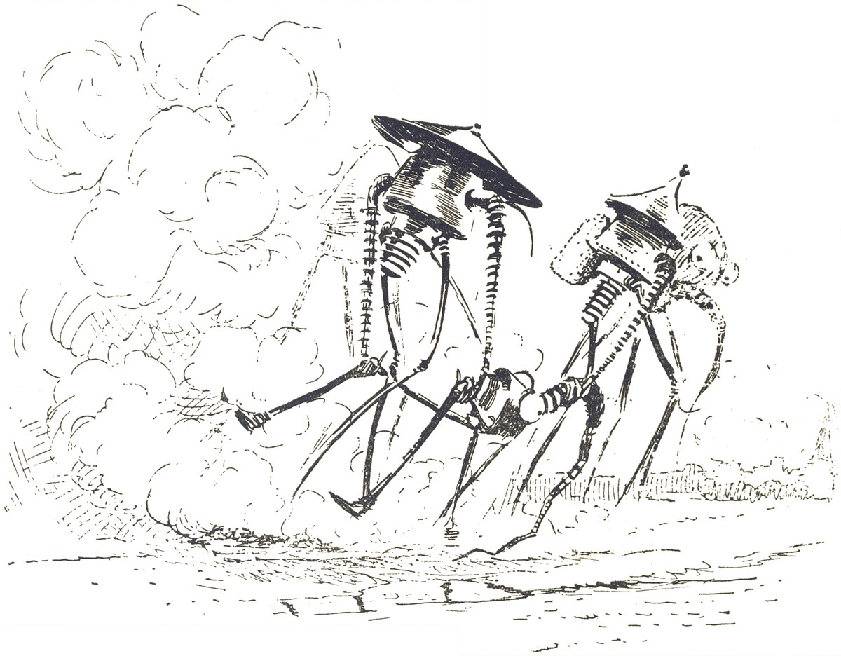 Martian Tripods Stride Through Smoke — H.G. Wells War of the Worlds 1906