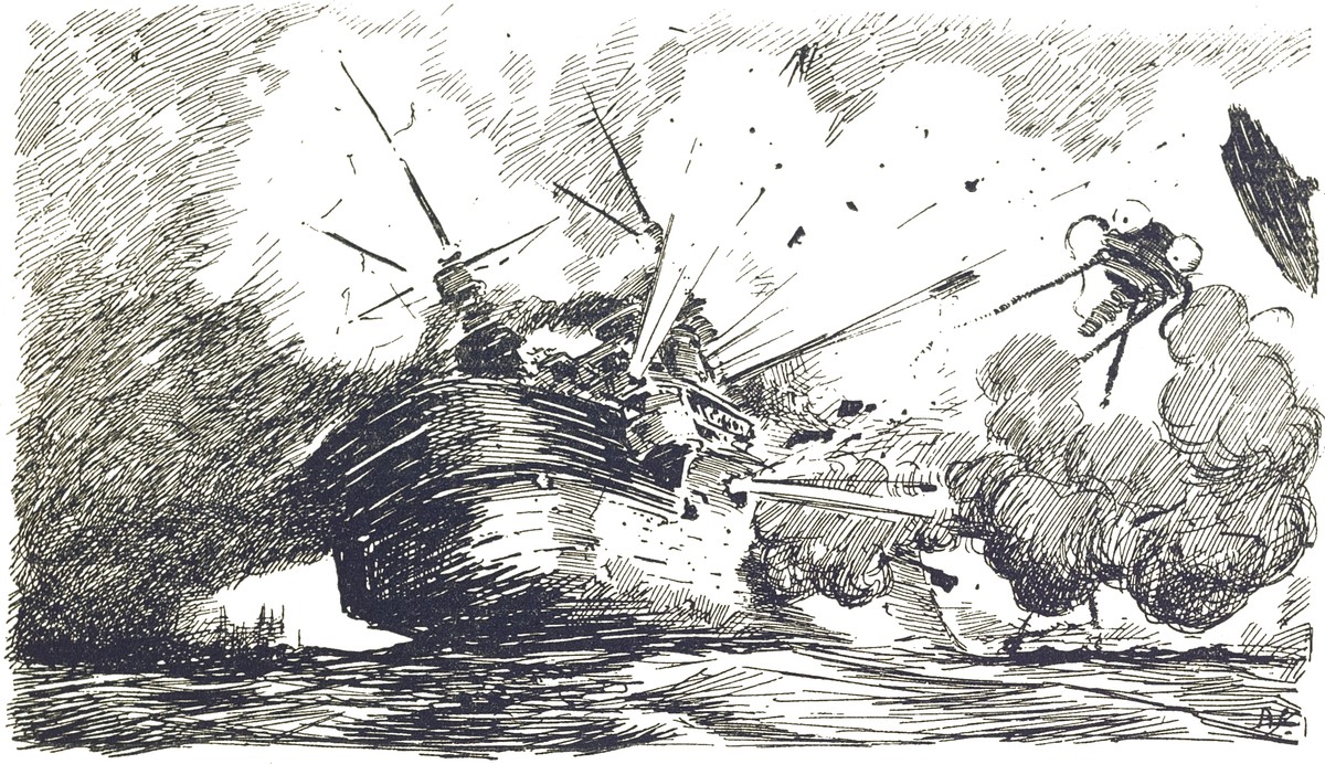 Martian Heat-Ray Destroys Warship — H.G. Wells War of the Worlds 1906