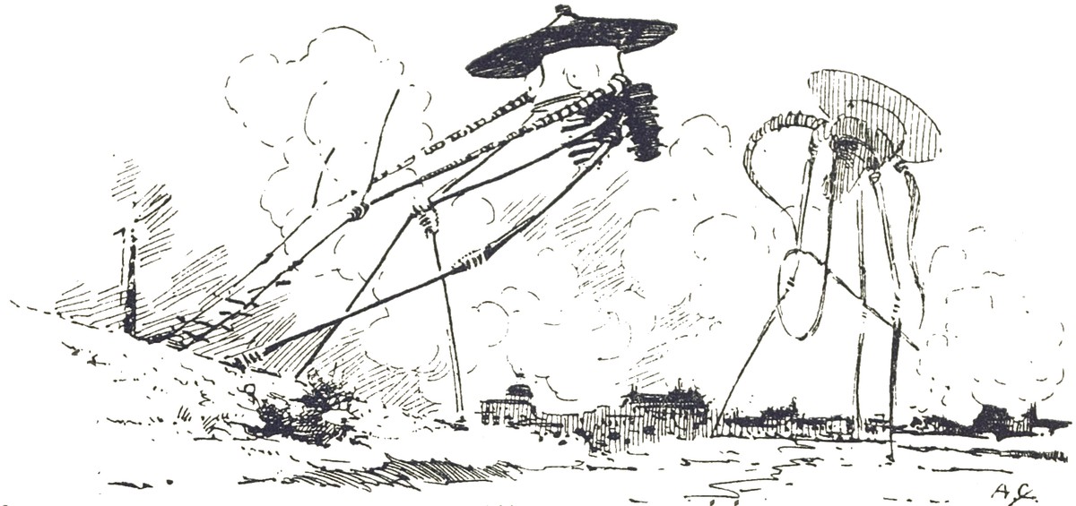 Martian Tripods Attack London — H.G. Wells War of the Worlds 1906 French Edition