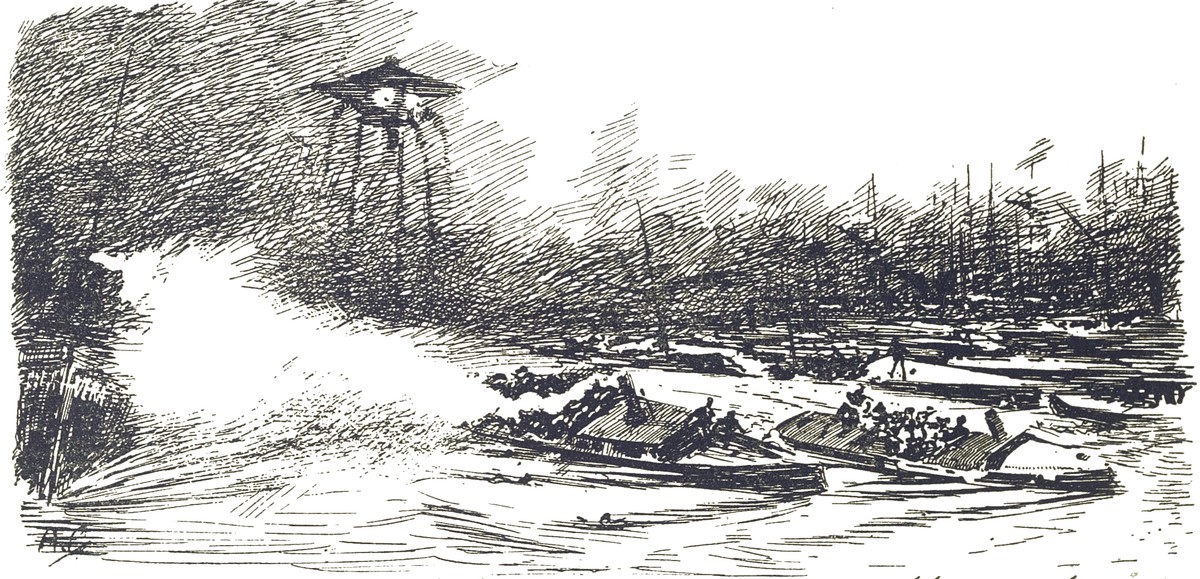 Martian Tripod Attacks the Thames — H.G. Wells War of the Worlds 1906
