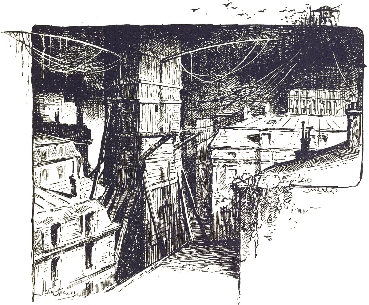 Martian Tripod Towers Over Paris — H.G. Wells 'La Guerre des Mondes' 1906