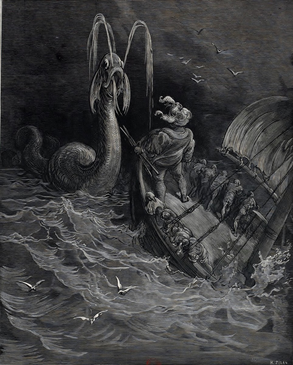 Gustave Doré's Sea Monster Attack — Jules Verne Leviathan Engraving