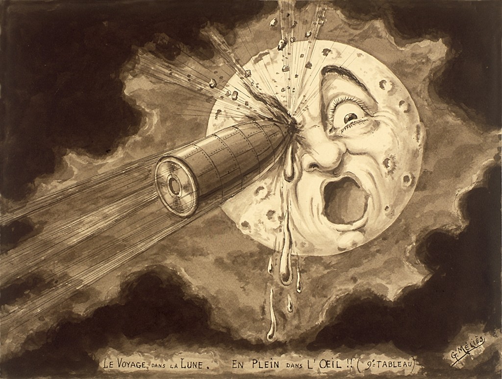 Georges Méliès 'Le Voyage dans la Lune' Rocket Eye Impact Drawing 1902