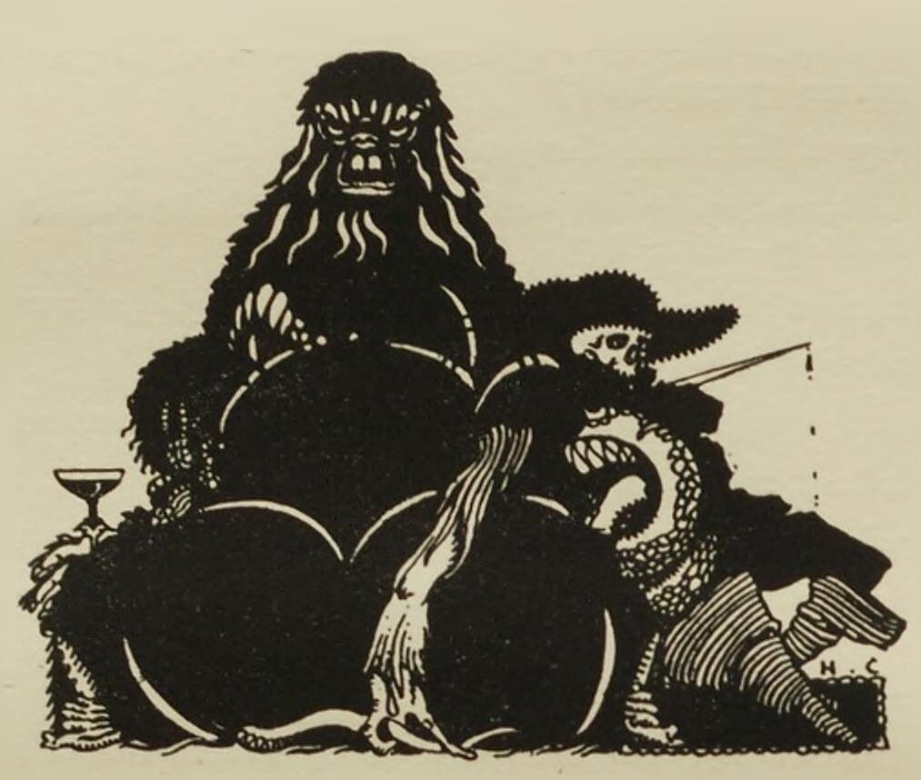 Harry Clarke's Demon and Sorcerer — Poe's Tales of Mystery, c.1919