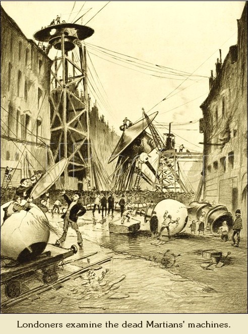 Londoners Examine Defeated Martian War Machines – Corrêa, 1906