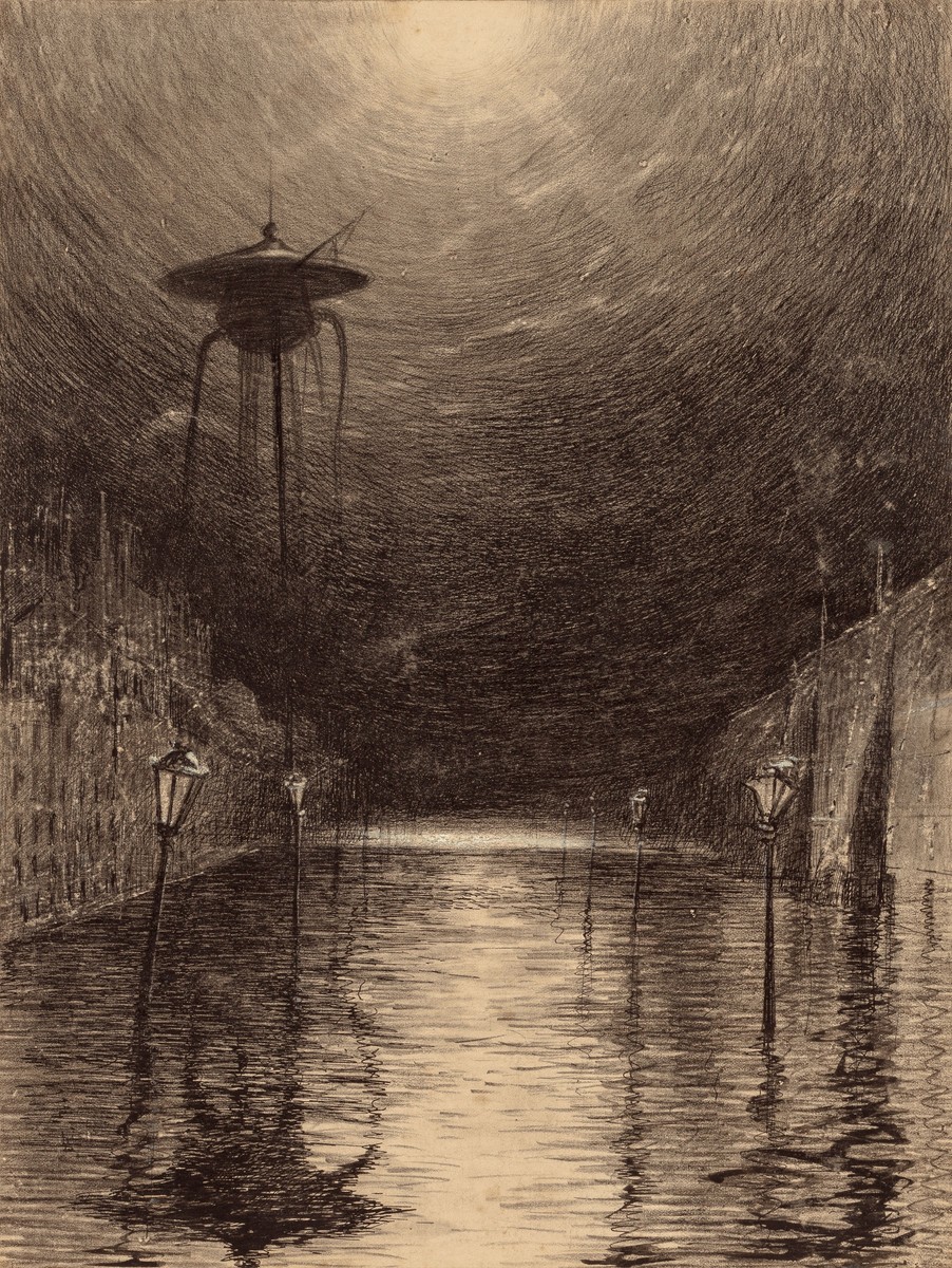 Henrique Alvim Corrêa's Martian Tripod Over Flooded Street – War of the Worlds 1906