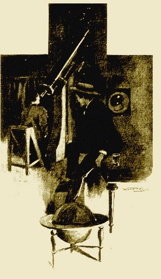 Warwick Goble's Astronomer Watches Mars — War of the Worlds 1897