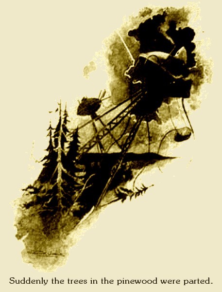 Warwick Goble's Martian Tripod Crashes Through Pinewood – War of the Worlds 1897