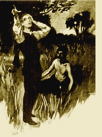 Warwick Goble's War of the Worlds: Survivor Encounters a Feral Man, 1897