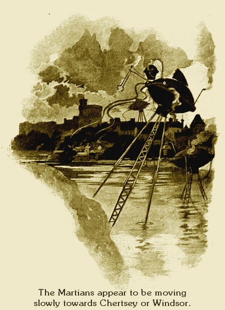 Warwick Goble's Martian Tripods Cross the Thames, War of the Worlds 1897