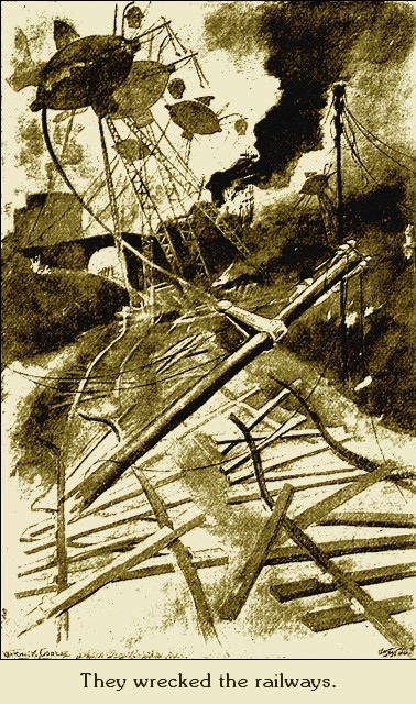 Warwick Goble's Martian Railway Destruction — War of the Worlds 1897