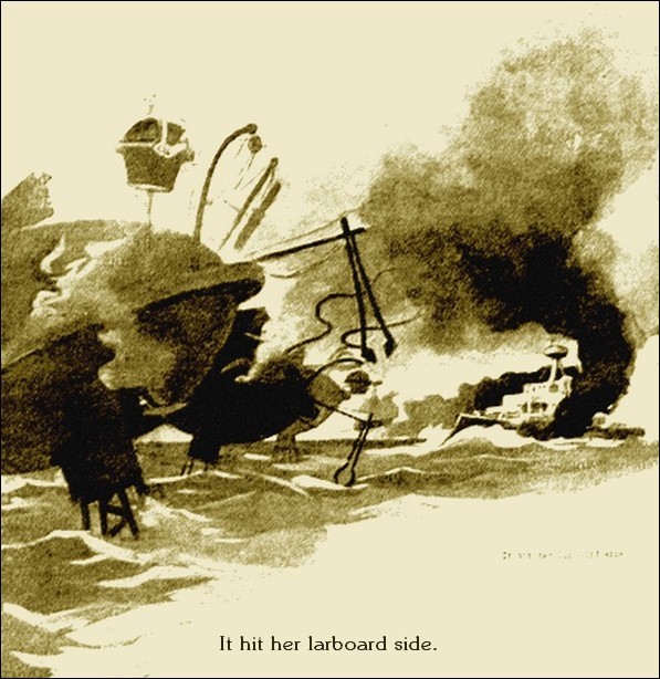 Warwick Goble's Martian Heat-Ray Devastates Warship – War of the Worlds 1897