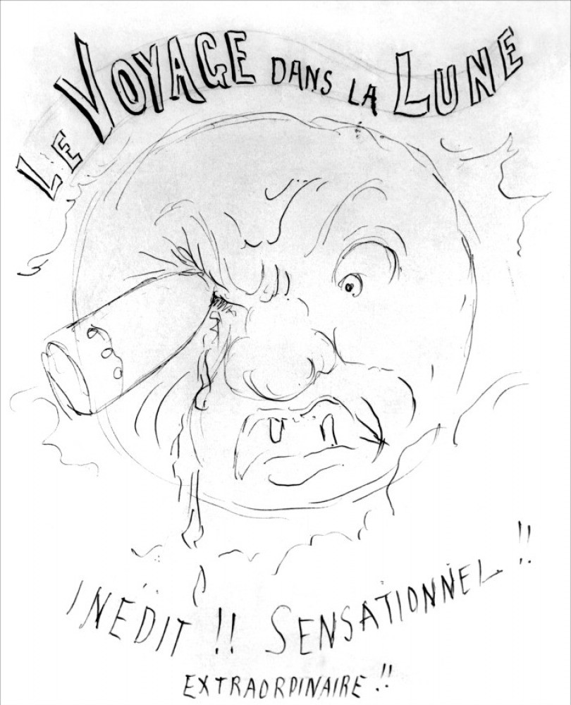 Le Voyage dans la Lune – Promotional Sketch, Moon Face with Rocket Eye, c.1902
