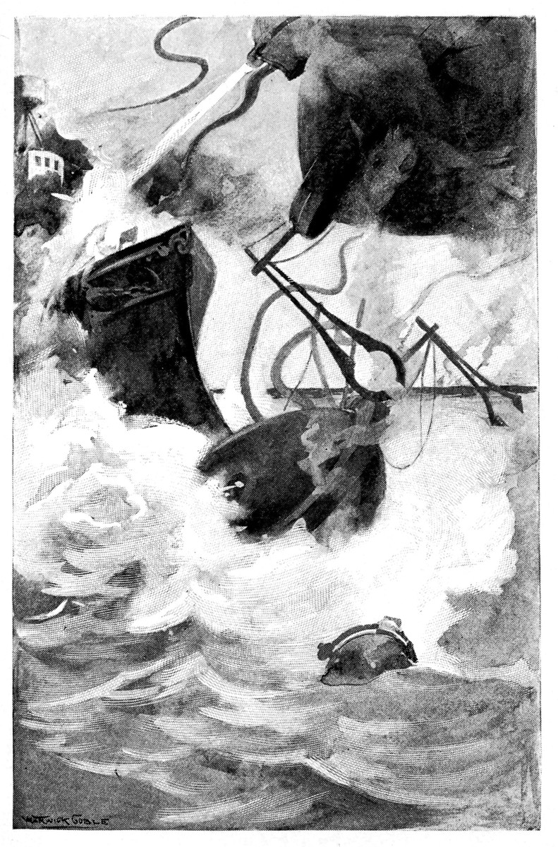 Warwick Goble's Martian Heat-Ray Destroys Ship, War of the Worlds 1898