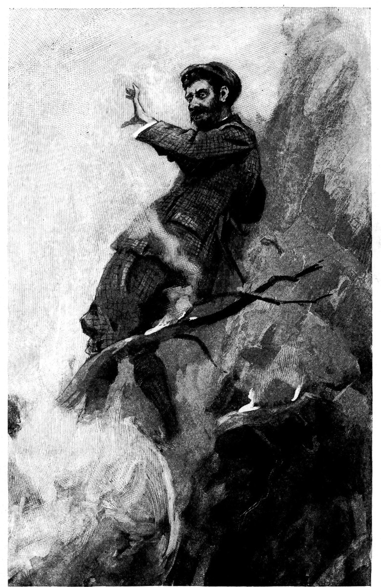 War of the Worlds Illustration: Man Clinging to Rocky Cliff, c.1898