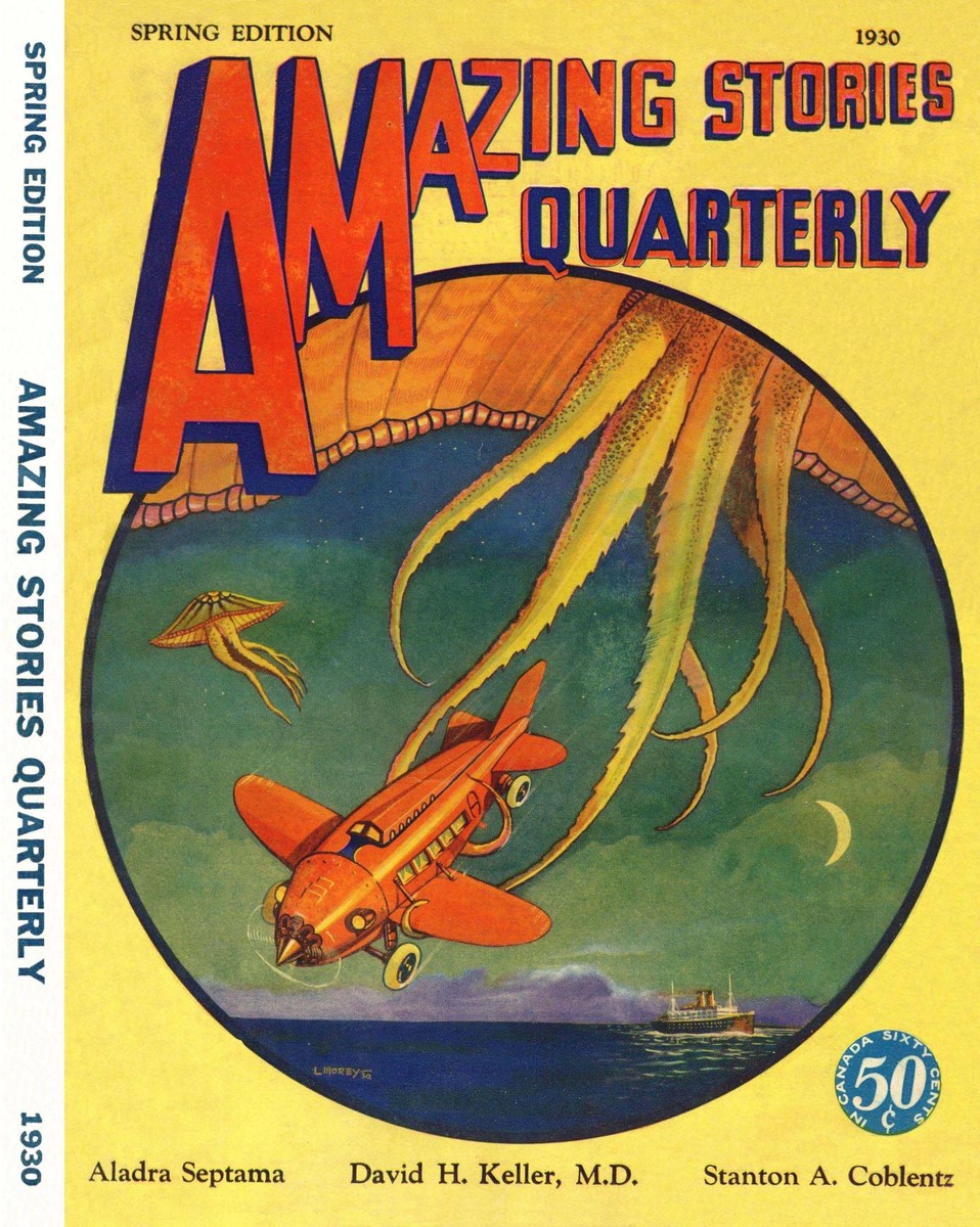 Giant Sky Tentacles Attack Biplane — Amazing Stories Quarterly Spring 1930