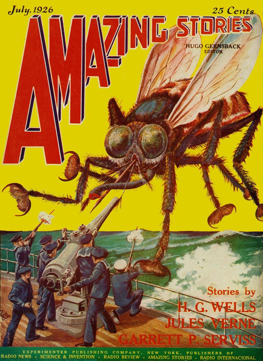Frank R. Paul Giant Fly Attacks Navy Ship – Amazing Stories July 1926