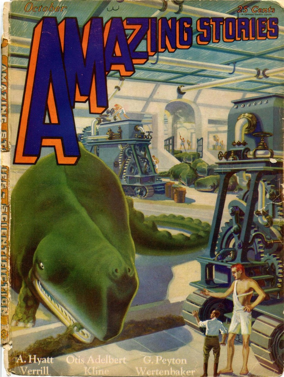 Giant Green Slug Invades Factory — Amazing Stories October 1929