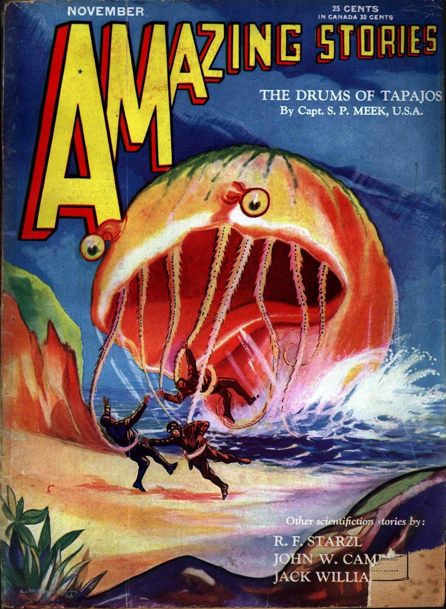 Giant Carnivorous Sea Monster Attacks Men, Amazing Stories Nov 1930