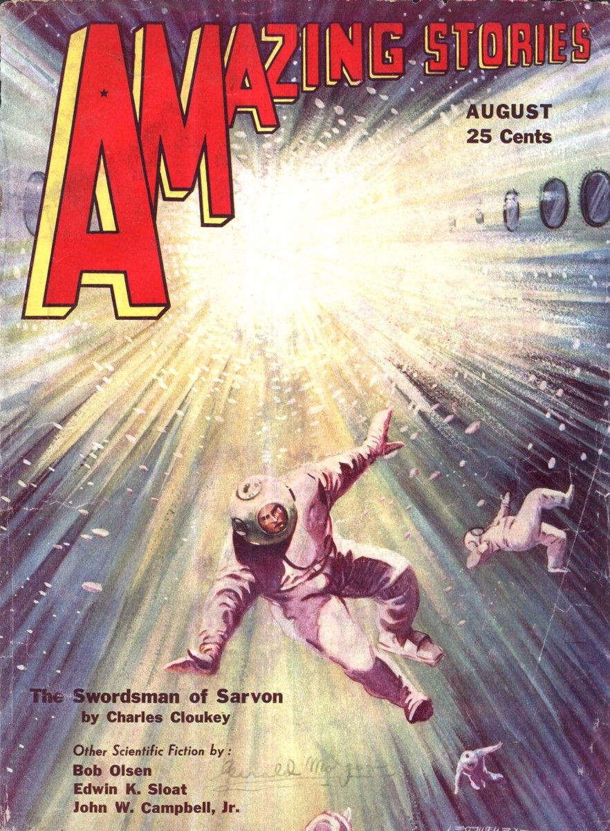 Spacewalkers Adrift in Blinding Light — Amazing Stories August 1932