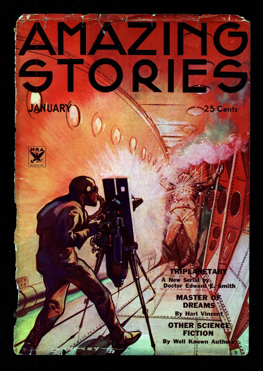 Ray Weapon Attack on Spacecraft, Amazing Stories January 1934 – Leo Morey