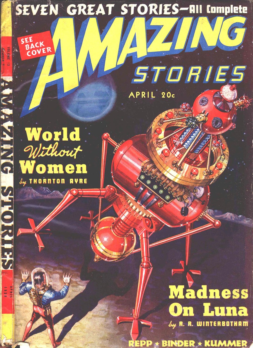 Red Spider-Mech Hunts Astronaut on Luna — Amazing Stories April 1939