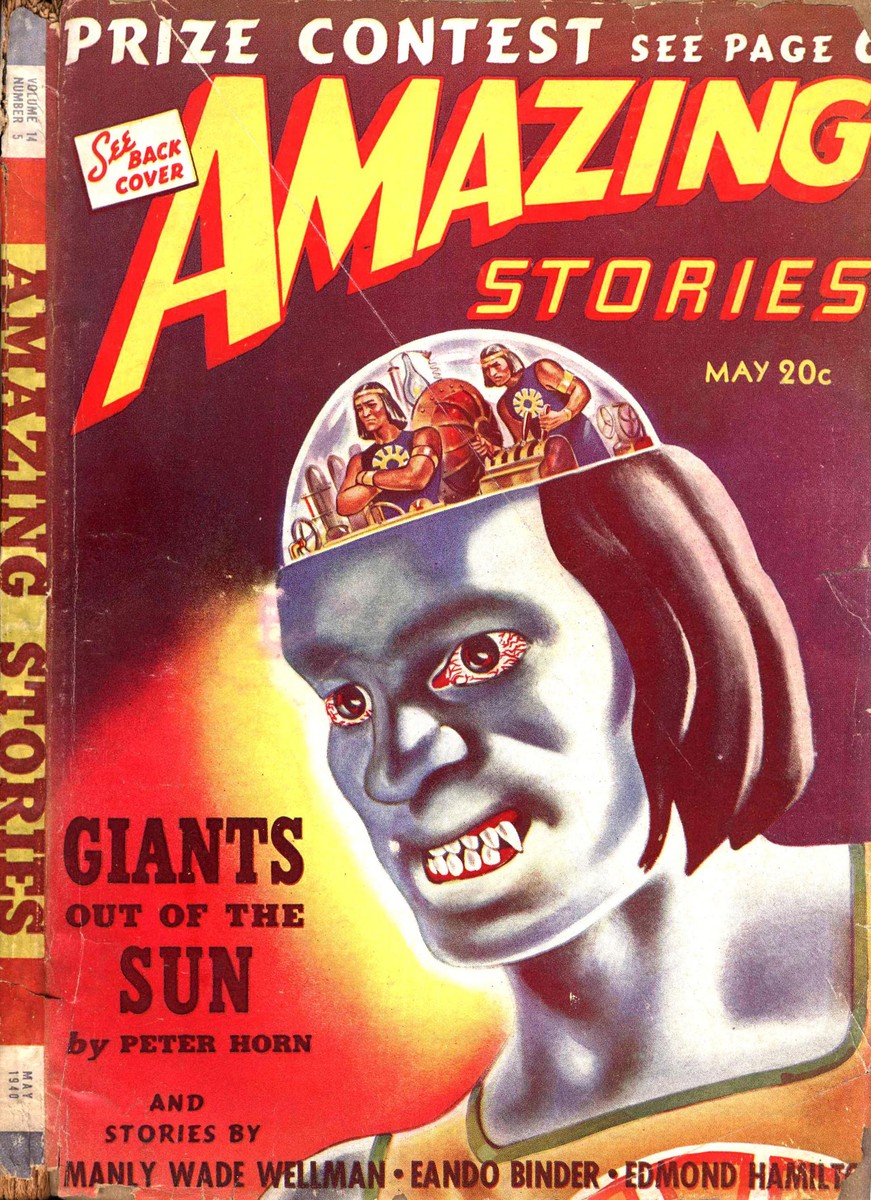 Mind-Control Alien Face, Amazing Stories May 1940 — Giants Out of the Sun
